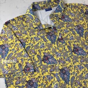 Hreski Men's Golf Polo Shirt Size LG Yellow Paisley Athletic Spandex Performance